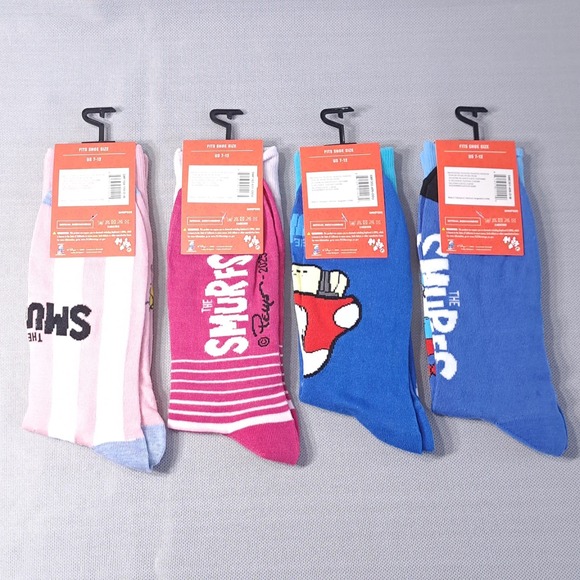 Lot of 4 The Smurfs Unisex One Size Shoe Size 7-12 Novelty Socks Fun Cartoon - Picture 7 of 7